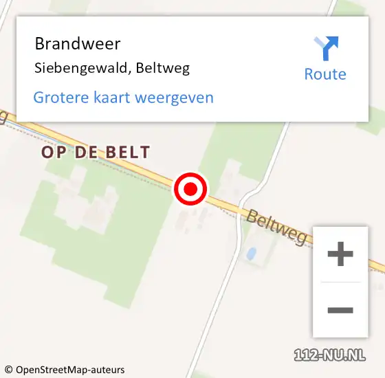 Locatie op kaart van de 112 melding: Brandweer Siebengewald, Beltweg op 2 juli 2018 21:05