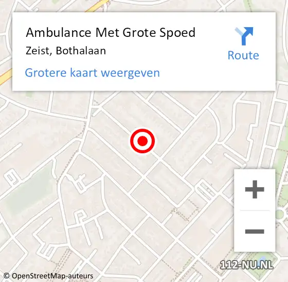 Locatie op kaart van de 112 melding: Ambulance Met Grote Spoed Naar Zeist, Bothalaan op 2 juli 2018 21:29
