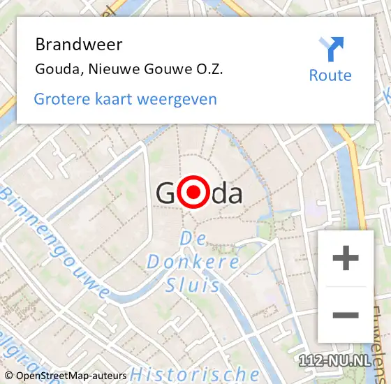 Locatie op kaart van de 112 melding: Brandweer Gouda, Nieuwe Gouwe O.Z. op 2 juli 2018 21:37