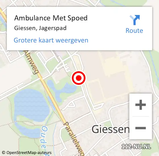 Locatie op kaart van de 112 melding: Ambulance Met Spoed Naar Giessen, Jagerspad op 2 juli 2018 21:52