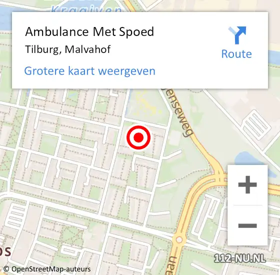 Locatie op kaart van de 112 melding: Ambulance Met Spoed Naar Tilburg, Malvahof op 2 juli 2018 23:08