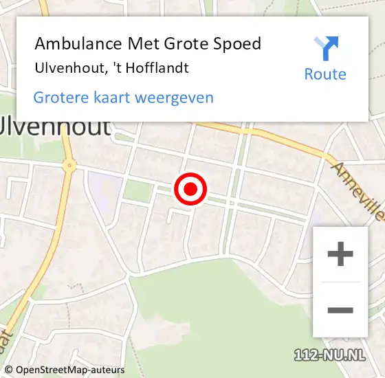 Locatie op kaart van de 112 melding: Ambulance Met Grote Spoed Naar Ulvenhout, 't Hofflandt op 3 juli 2018 00:17