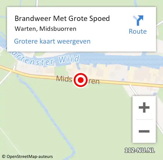 Locatie op kaart van de 112 melding: Brandweer Met Grote Spoed Naar Warten, Midsbuorren op 3 juli 2018 02:46