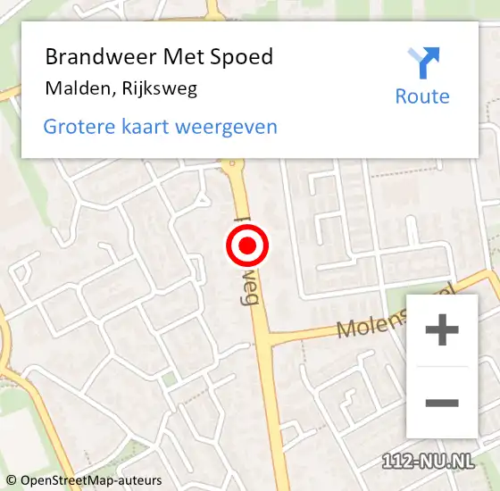 Locatie op kaart van de 112 melding: Brandweer Met Spoed Naar Malden, Rijksweg op 3 juli 2018 03:19