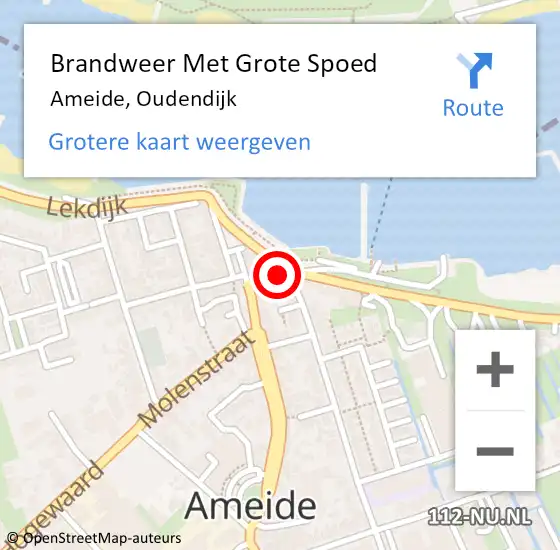 Locatie op kaart van de 112 melding: Brandweer Met Grote Spoed Naar Ameide, Oudendijk op 3 juli 2018 03:24