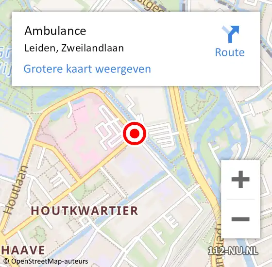 Locatie op kaart van de 112 melding: Ambulance Leiden, Zweilandlaan op 3 juli 2018 03:24