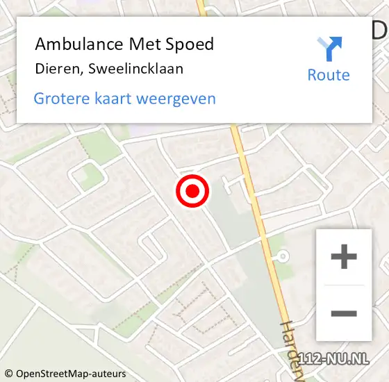 Locatie op kaart van de 112 melding: Ambulance Met Spoed Naar Dieren, Sweelincklaan op 3 juli 2018 05:49