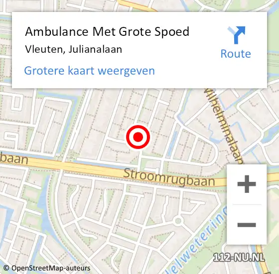 Locatie op kaart van de 112 melding: Ambulance Met Grote Spoed Naar Vleuten, Julianalaan op 3 juli 2018 08:12