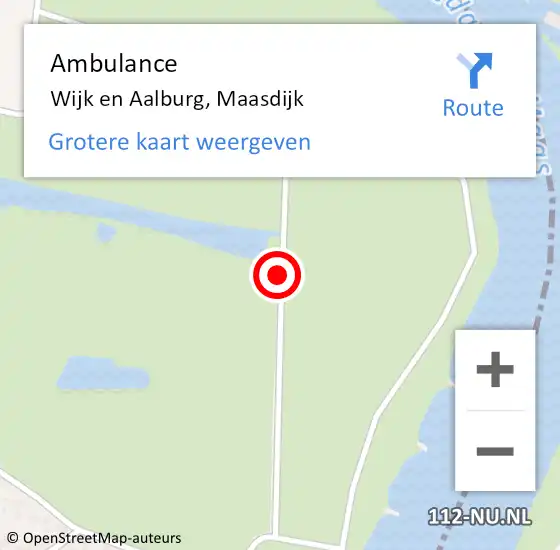 Locatie op kaart van de 112 melding: Ambulance Wijk en Aalburg, Maasdijk op 3 juli 2018 08:15