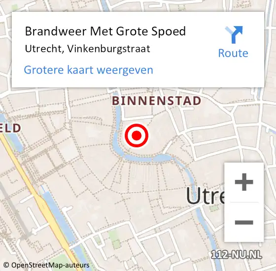 Locatie op kaart van de 112 melding: Brandweer Met Grote Spoed Naar Utrecht, Vinkenburgstraat op 3 juli 2018 08:46