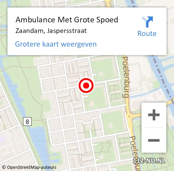 Locatie op kaart van de 112 melding: Ambulance Met Grote Spoed Naar Zaandam, Jaspersstraat op 3 juli 2018 09:11