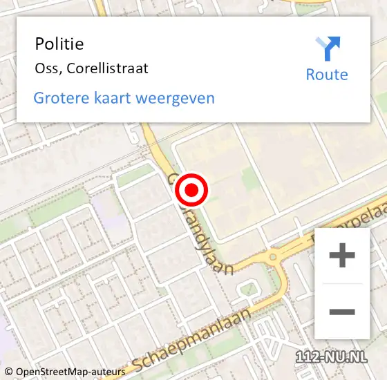 Locatie op kaart van de 112 melding: Politie Oss, Corellistraat op 3 juli 2018 09:13