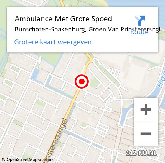 Locatie op kaart van de 112 melding: Ambulance Met Grote Spoed Naar Bunschoten-Spakenburg, Groen Van Prinsterersngl op 3 juli 2018 09:25