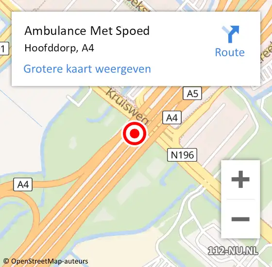 Locatie op kaart van de 112 melding: Ambulance Met Spoed Naar Hoofddorp, A4 op 3 juli 2018 09:33