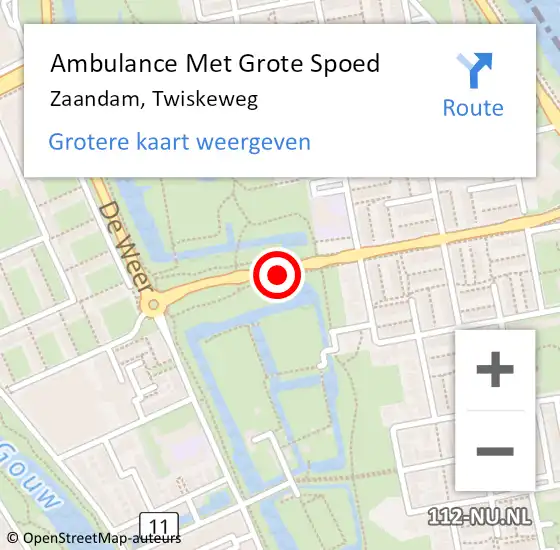 Locatie op kaart van de 112 melding: Ambulance Met Grote Spoed Naar Zaandam, Twiskeweg op 3 juli 2018 10:13