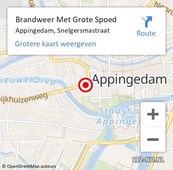 Locatie op kaart van de 112 melding: Brandweer Met Grote Spoed Naar Appingedam, Snelgersmastraat op 3 juli 2018 11:14