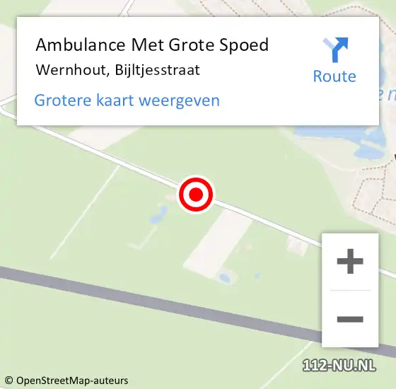 Locatie op kaart van de 112 melding: Ambulance Met Grote Spoed Naar Wernhout, Bijltjesstraat op 3 juli 2018 11:23