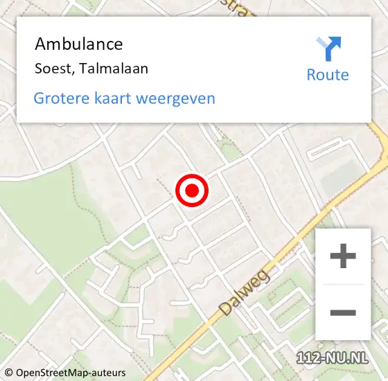 Locatie op kaart van de 112 melding: Ambulance Soest, Talmalaan op 3 juli 2018 11:39