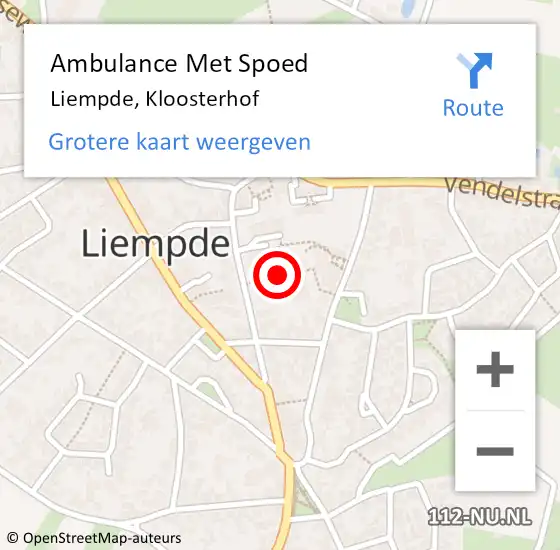 Locatie op kaart van de 112 melding: Ambulance Met Spoed Naar Liempde, Kloosterhof op 3 juli 2018 11:45