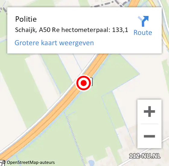 Locatie op kaart van de 112 melding: Politie Schaijk, A50 Re hectometerpaal: 131,3 op 3 juli 2018 11:52