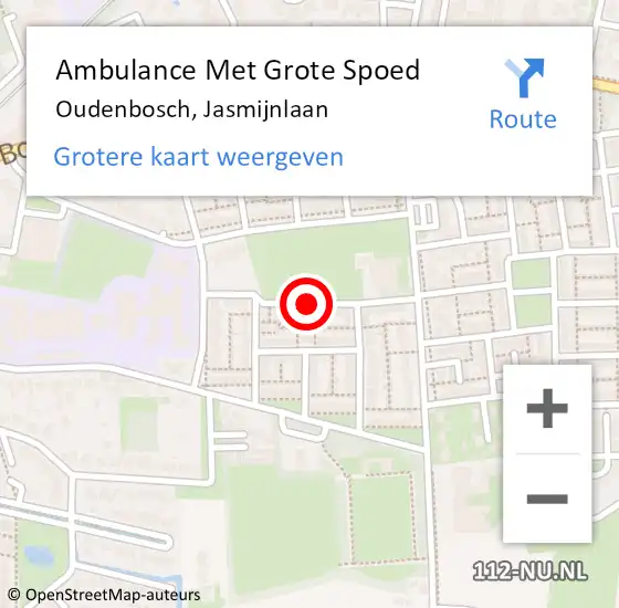 Locatie op kaart van de 112 melding: Ambulance Met Grote Spoed Naar Oudenbosch, Jasmijnlaan op 3 juli 2018 12:09