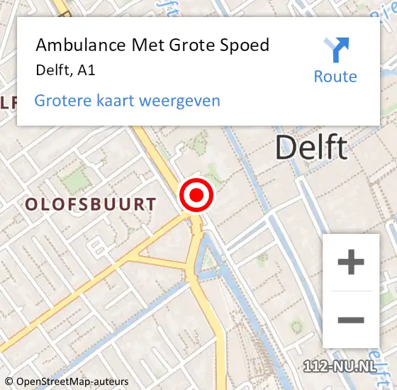 Locatie op kaart van de 112 melding: Ambulance Met Grote Spoed Naar Delft, A1 op 3 juli 2018 12:55