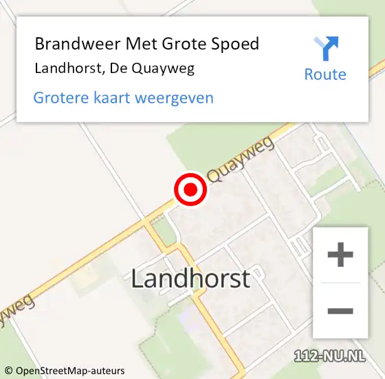 Locatie op kaart van de 112 melding: Brandweer Met Grote Spoed Naar Landhorst, De Quayweg op 3 juli 2018 13:31