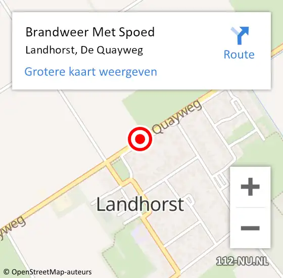 Locatie op kaart van de 112 melding: Brandweer Met Spoed Naar Landhorst, De Quayweg op 3 juli 2018 13:43