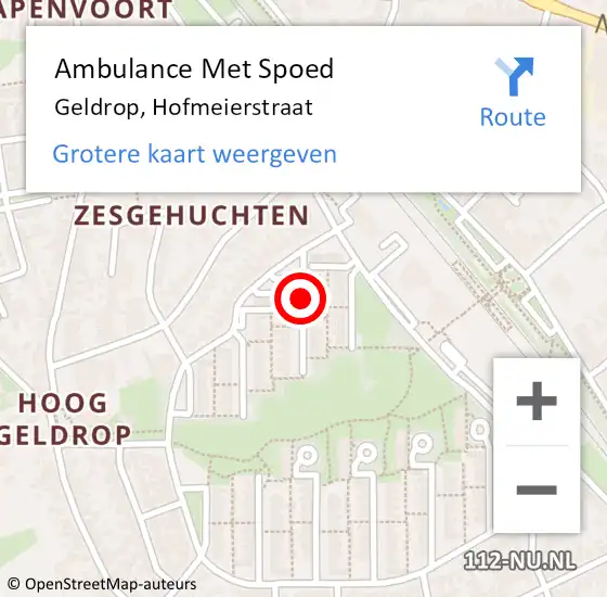 Locatie op kaart van de 112 melding: Ambulance Met Spoed Naar Geldrop, Hofmeierstraat op 3 juli 2018 14:02