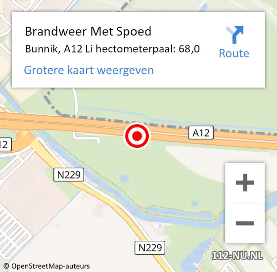 Locatie op kaart van de 112 melding: Brandweer Met Spoed Naar Bunnik, A12 Li hectometerpaal: 68,0 op 3 juli 2018 14:22