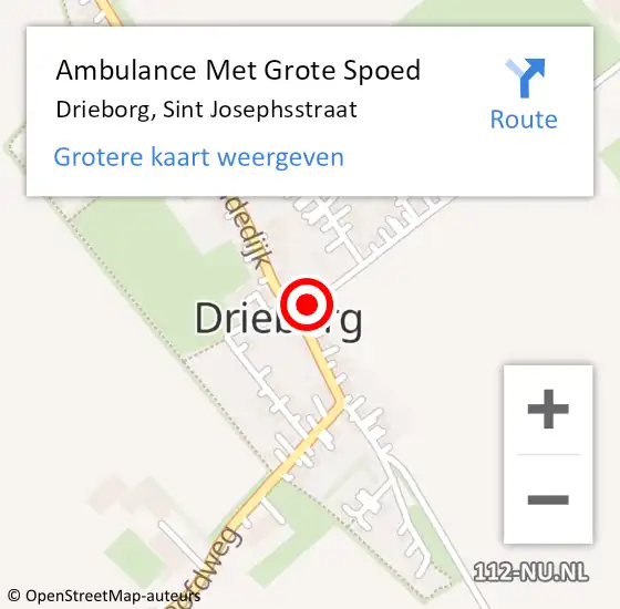 Locatie op kaart van de 112 melding: Ambulance Met Grote Spoed Naar Drieborg, Sint Josephsstraat op 3 juli 2018 14:36