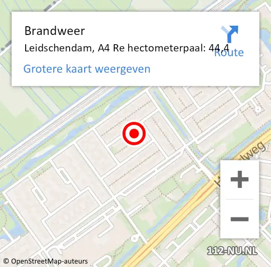 Locatie op kaart van de 112 melding: Brandweer Leidschendam, A4 Re hectometerpaal: 44,4 op 3 juli 2018 14:37