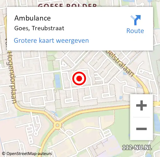 Locatie op kaart van de 112 melding: Ambulance Goes, Treubstraat op 3 juli 2018 14:39