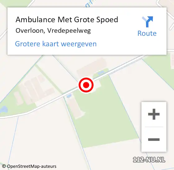 Locatie op kaart van de 112 melding: Ambulance Met Grote Spoed Naar Overloon, Vredepeelweg op 3 juli 2018 14:54