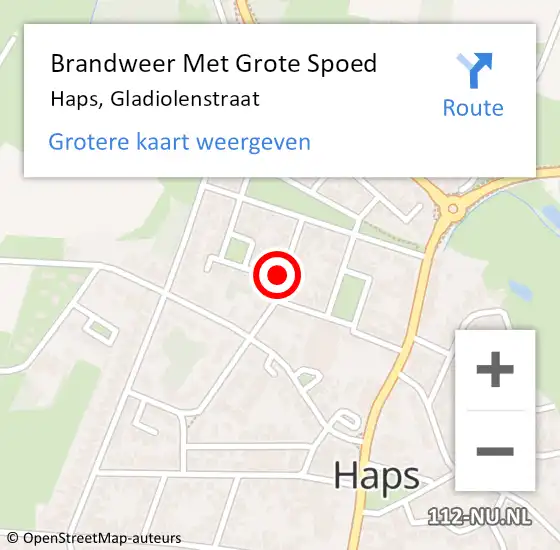 Locatie op kaart van de 112 melding: Brandweer Met Grote Spoed Naar Haps, Gladiolenstraat op 3 juli 2018 14:57