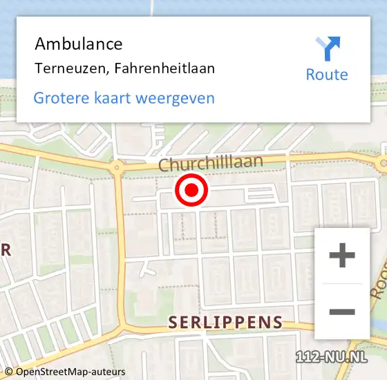 Locatie op kaart van de 112 melding: Ambulance Terneuzen, Fahrenheitlaan op 3 juli 2018 14:59