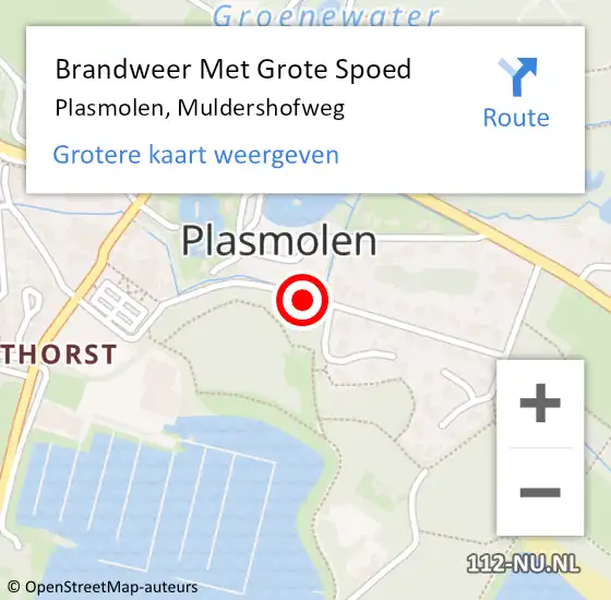 Locatie op kaart van de 112 melding: Brandweer Met Grote Spoed Naar Plasmolen, Muldershofweg op 3 juli 2018 16:21