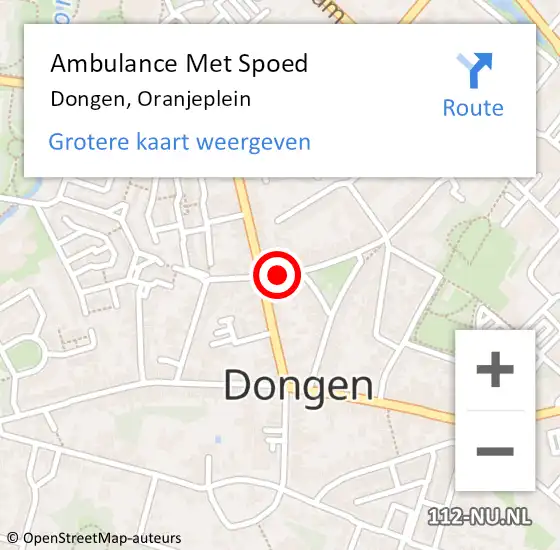 Locatie op kaart van de 112 melding: Ambulance Met Spoed Naar Dongen, Oranjeplein op 3 juli 2018 16:38