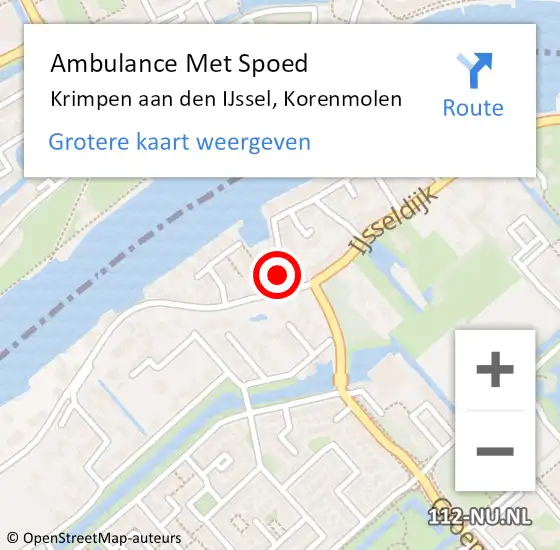 Locatie op kaart van de 112 melding: Ambulance Met Spoed Naar Krimpen aan den IJssel, Korenmolen op 3 juli 2018 17:03