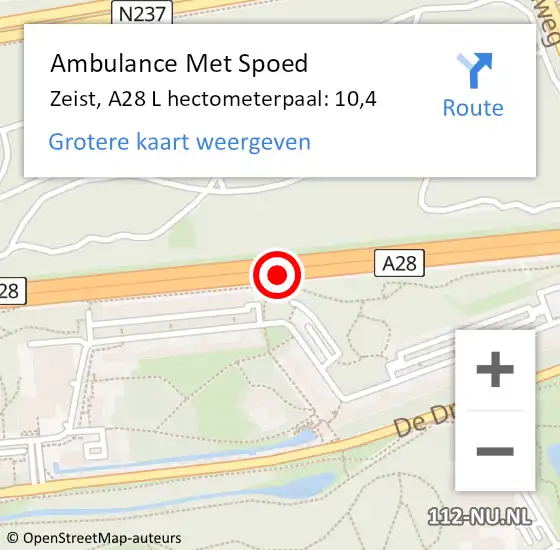Locatie op kaart van de 112 melding: Ambulance Met Spoed Naar Zeist, A28 Li hectometerpaal: 5,0 op 3 juli 2018 17:18