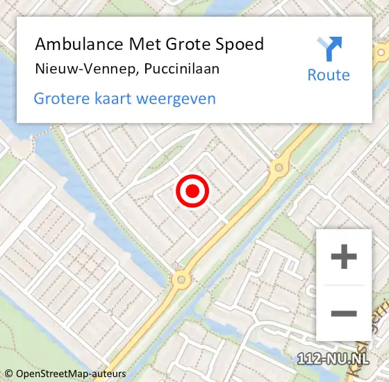 Locatie op kaart van de 112 melding: Ambulance Met Grote Spoed Naar Nieuw-Vennep, Puccinilaan op 3 juli 2018 17:55