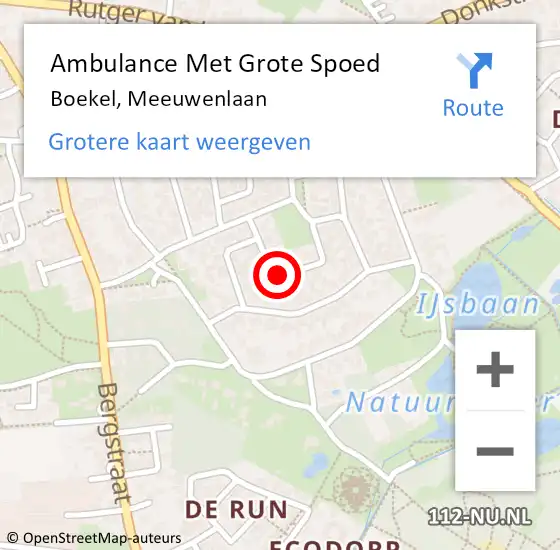 Locatie op kaart van de 112 melding: Ambulance Met Grote Spoed Naar Boekel, Meeuwenlaan op 3 juli 2018 18:09