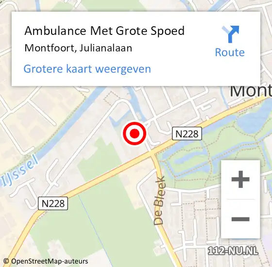 Locatie op kaart van de 112 melding: Ambulance Met Grote Spoed Naar Montfoort, Julianalaan op 3 juli 2018 18:51
