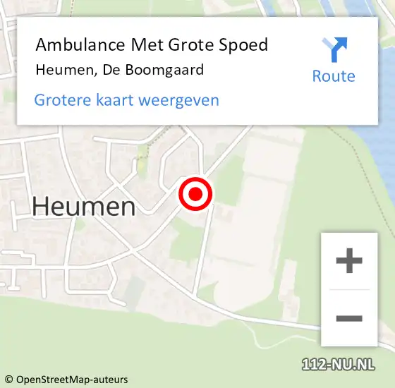 Locatie op kaart van de 112 melding: Ambulance Met Grote Spoed Naar Heumen, De Boomgaard op 3 juli 2018 18:59