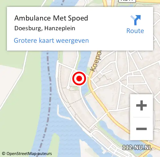 Locatie op kaart van de 112 melding: Ambulance Met Spoed Naar Doesburg, Hanzeplein op 3 juli 2018 20:42