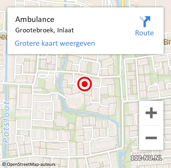 Locatie op kaart van de 112 melding: Ambulance Grootebroek, Inlaat op 3 juli 2018 22:30