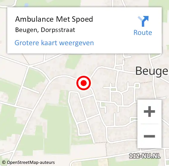 Locatie op kaart van de 112 melding: Ambulance Met Spoed Naar Beugen, Dorpsstraat op 3 juli 2018 23:44