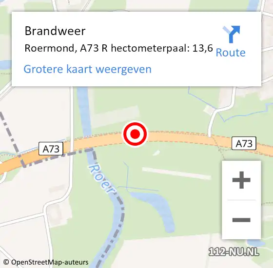 Locatie op kaart van de 112 melding: Brandweer Roermond, A73 R hectometerpaal: 17,9 op 4 juli 2018 00:13