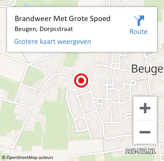 Locatie op kaart van de 112 melding: Brandweer Met Grote Spoed Naar Beugen, Dorpsstraat op 4 juli 2018 00:18