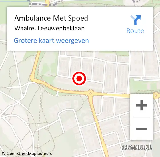 Locatie op kaart van de 112 melding: Ambulance Met Spoed Naar Waalre, Leeuwenbeklaan op 4 juli 2018 02:23